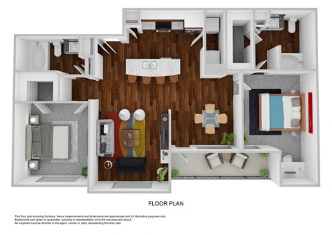 Floor plan for 2 beds, 2 baths, 1113 sqft